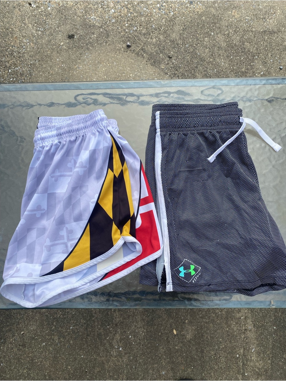 Under Armour White Athletic Shorts with Black and Red Accents